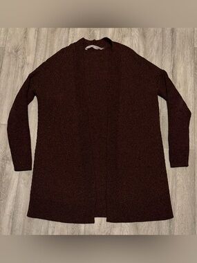 Athleta Women's Size S Wool Blend Open Front Long Sleeved Cardigan Sweater Plum